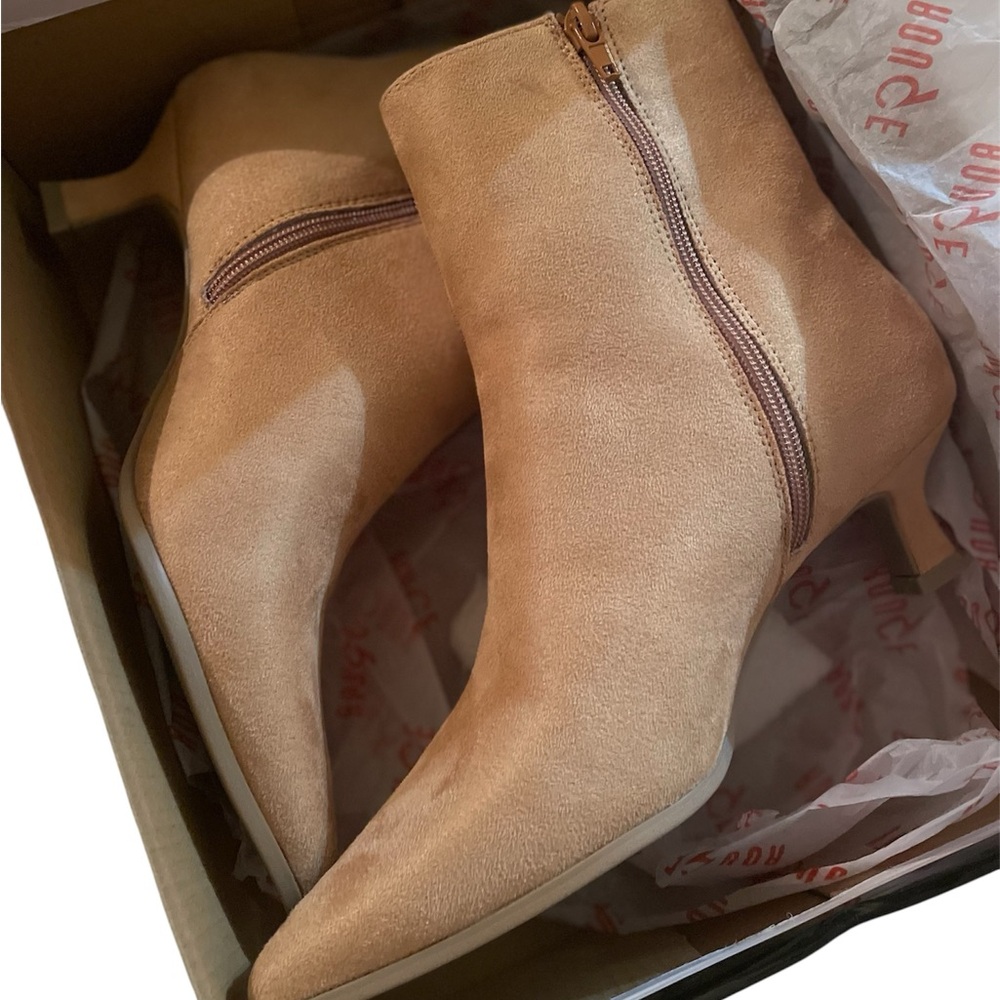 Brand New Camel Suede Ankle Boots Tan Block Heel Side Zipper